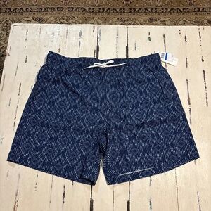 Cubavera Mens Plain Weave Stretched Geo Print Swim Trunks Dress Blues SZ XL NWT